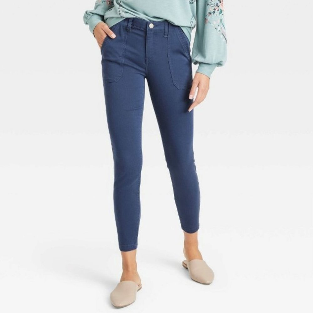 Knox Rose High-Rise Skinny Utility Pants Navy 12 NEW